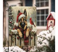 Bandiere natalizie da giardino con cane pastore tedesco, 30,5 x 45,7 cm, double face, decorazione per esterni, motivo natalizio con cucciolo cardinale, bandiera per casa, vacanze, animali domestici