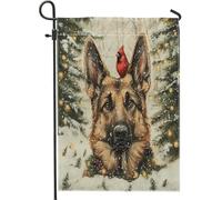 Bandiere natalizie da giardino con cane pastore tedesco, 30,5 x 45,7 cm, per esterni, motivo cardinale innevato, bandiere standard in lino per la casa, per animali domestici, cortile, cortile, prato