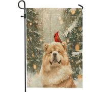 Bandiere natalizie da giardino con cani Chow Chow, 30,5 x 45,7 cm, double face, per decorazione esterna, motivo cardinale innevato, bandiera per casa da cortile per animali domestici, piccola bandiera