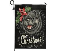 Bandiere natalizie da giardino con cani Chow Chow, 30,5 x 45,7 cm, double face, per esterni, divertente motivo agrifoglio natalizio, bandiera per casa, per animali domestici, piccola bandiera per