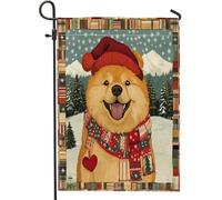 Bandiere natalizie da giardino con cani Chow Chow, 30 x 45 cm, double face, per esterni, motivo patchwork natalizio, bandiere per casa, per animali domestici, cortile, cortile, prato
