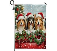 Bandiere natalizie da giardino con cani Rough Collie, 30,5 x 45,7 cm, double face, decorative esterne, divertente motivo camion di Natale, bandiera per casa da cortile, piccola bandiera per esterni