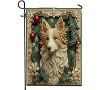 Bandiere natalizie da giardino con cani Rough Collie, 30,5 x 45,7 cm, double face, decorazione per esterni, divertente motivo natalizio di lusso, bandiera per casa da cortile, piccola bandiera per