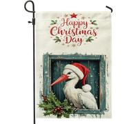 Bandiere natalizie da giardino con cicogne e uccelli, 30,5 x 45,7 cm, double face, per esterni, divertenti finestre di Natale, piccole bandiere in tela per casa, bandiere invernali in iuta per cortile