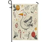 Bandiere natalizie da giardino con cicogne e uccelli, 30,5 x 45,7 cm, double face, per esterni, divertente motivo natalizio con cartoni animati, bandiere per la casa in tela standard, bandiere
