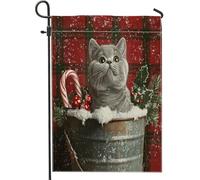 Bandiere natalizie da giardino con gatti britannici a pelo corto, 30,5 x 45,7 cm, double face, per esterni, motivo natalizio a quadri, bandiere standard in tela per casa, cortile, cortile, prato