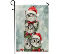 Bandiere natalizie da giardino con gatti britannici a pelo corto, 30,5 x 45,7 cm, per esterni, divertente motivo ad acquerello, bandiere standard in lino per la casa, per animali domestici, cortile