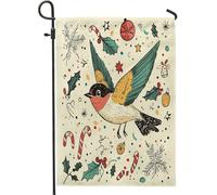 Bandiere natalizie da giardino con rondini e uccelli, 30,5 x 45,7 cm, per esterni, divertente motivo natalizio con cartoni animati, bandiere per la casa, in lino, per cortile, cortile, prato