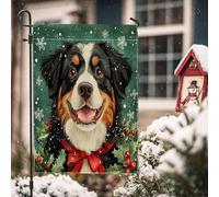 Bandiere natalizie da giardino in iuta con cane da montagna bernese, 30 x 45 cm, double face, per esterni, divertente motivo con agrifoglio di Natale, piccole bandiere per prato, per le vacanze e la