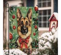 Bandiere natalizie da giardino in iuta con pastore tedesco, 30 x 45 cm, double-face, per esterni, divertente motivo con agrifoglio, piccole bandiere per prato, per le vacanze, la casa degli animali