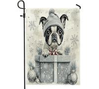 Bandiere natalizie da giardino per cani Boston Terrier, 30,5 x 45,7 cm, double face, per esterni, regali di Natale di lusso, bandiere standard in tela per la casa, per animali domestici, cortile