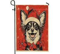 Bandiere natalizie da giardino per cani Papillon, 30,5 x 45,7 cm, per esterni, motivo stella di Natale standard, bandiere per la casa in lino, per animali domestici, cortile, cortile, prato