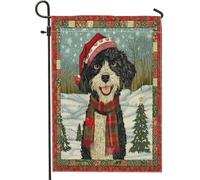 Bandiere natalizie da giardino portoghese con cani d'acqua 30,5 x 45,7 cm, per esterni, motivo patchwork natalizio, bandiere per la casa in lino standard, bandiere per animali domestici, cortile