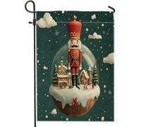 Bandiere natalizie da giardino Schiaccianoci 30,5 x 45,7 cm, double face, decorative esterne, divertente motivo natalizio con città innevata, bandiera invernale per esterni, piccola bandiera per prato