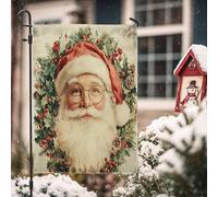 Bandiere natalizie da giardino vintage con Babbo Natale, 30,5 x 45,7 cm, double face, per decorazioni esterne, ghirlanda di agrifoglio retrò, bandiera natalizia in tela per casa, festa di Capodanno