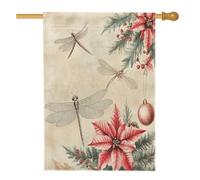 Bandiere natalizie funky per la casa con libellule 71 x 101 cm su entrambi i lati per esterni, divertente bandiera vintage con insetti natalizi standard verticale su tela per la casa, festa di