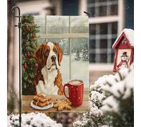 Bandiere natalizie invernali da giardino per cani di San Bernardo, 30,5 x 45,7 cm, per esterni, con cuccioli di pan di zenzero, bandiere verticali standard in lino per casa, cortile, cortile, prato