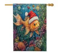 Bandiere natalizie oceaniche dorate per la casa dei pesci, 71 x 101 cm, double face, per esterni, fantasia, mare, Natale, subacquea, standard, verticale, decorazione per la casa, per le vacanze e il