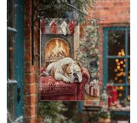 Bandiere natalizie per cani Bulldog, 71 x 101 cm, double-face, per esterni, camino, cucciolo, standard, verticale, in tela, per la casa, per le vacanze, per il cortile o il cortile