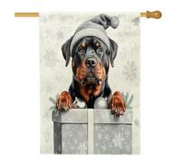 Bandiere natalizie per cani con rottweiler, 71 x 101 cm, double-face, per esterni, regali di Natale di lusso, bandiere verticali in tela per la casa, bandiera per animali domestici con stampa sul