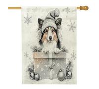Bandiere natalizie per cani da pastore delle Shetland, 71 x 101 cm, double face, per esterni, regali di Natale di lusso, bandiere verticali in tela per la casa, bandiera con stampa per animali