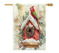 Bandiere natalizie per casa degli uccelli con pappagallo, 71 x 101 cm, double face, per esterni, divertente acquerello, casetta per gli uccelli, tela verticale, bandiere per la casa, bandiera