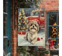 Bandiere natalizie per casa del cane Shih Tzu, 71 x 101 cm, double-face, per esterni, camion, cuccioli, standard verticale, in tela, per la casa, per le vacanze, per il cortile e il cortile