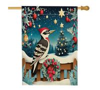 Bandiere natalizie per casetta degli uccelli, 71 x 101 cm, double-face, per esterni, novità con foresta innevata in lino, bandiere verticali per la casa, bandiera natalizia con stampa natalizia per