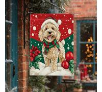 Bandiere natalizie per la casa del cane Cockapoo 71 x 101 cm per esterni, Natale neve stella di Natale cucciolo bandiere verticali standard per la casa, divertente carino bambino cortile cortile