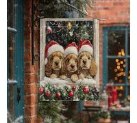 Bandiere natalizie per la casa del cane Cocker Spaniel, 71 x 101 cm, per esterni, con palline, finestra, cucciolo, bandierine verticali standard per la casa, feste divertenti per cortile anteriore