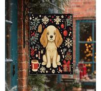 Bandiere natalizie per la casa del cane Cocker Spaniel, 71 x 101 cm, per esterni, vintage, palline per albero di Natale, cuccioli, bandiere verticali standard per la casa, divertente decorazione per