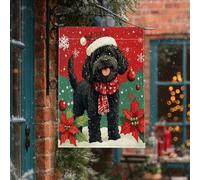 Bandiere natalizie portoghesi per la casa del cane d'acqua 71 x 101 cm per esterni, Natale neve stella di Natale cucciolo bandiere verticali standard per la casa, divertente carino bambino cortile