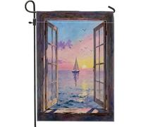 Bandiere nautiche da giardino con barca a vela da 30,5 x 45,7 cm, double face, per esterni, con nave costiera estiva, bandiere verticali standard per la casa, bandiere per la casa in tela scenica da