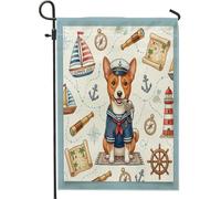 Bandiere nautiche da giardino con cane Basenji blu navy, 30,5 x 45,7 cm, double face, per esterni, motivo rotta di nave per cuccioli estivi, bandiere standard in tela per la casa, bella bandiera per