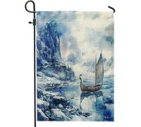 Bandiere nautiche da giardino con nave vichinga, 30,5 x 45,7 cm, double face, per esterni, decorazione per esterni, bandiera in tela per la casa, piccola bandiera per cortile e prato