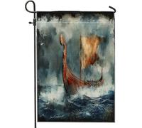 Bandiere nautiche da giardino con nave vichinga 30,5 x 45,7 cm, double face, per esterni, stile oceano vichingo, standard verticali, bandiere per la casa, in tela, fantastiche bandiere per cortile