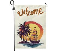 Bandiere nautiche da giardino con navi ad acquerello, 30,5 x 45,7 cm, double face, decorative esterne, tropicali, costiere, bandiera, tela, casa, spiaggia, plam, all'aperto, piccola bandiera per prato