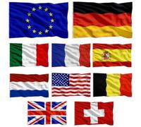 Bandiere nazionali 10 pezzi/set 3x5 piedi Bandiere mondiali impermeabili e resistenti allo sbiadimento, include Unione Europea, Italia, Germania, Spagna, Olanda, Francia, Svizzera, Gran Bretagna, Ame