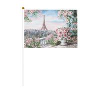 Bandiere palmari con stampa Torre Eiffel Parigi 14 x 20,8 cm | 100% poliestere resistente agli strappi, colori vivaci che non sbiadiscono, confezione da 6/10, palo riutilizzabile da 30 cm