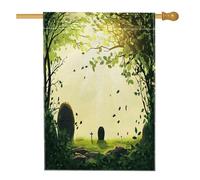 Bandiere panoramiche per la casa della tomba di Pasqua, 71 x 101 cm, double face, per esterni, per piante, erba, paesaggio, lino, verticale, tela, casa, casa, casa, cortile, cortile, bandiera con