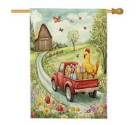 Bandiere pasquali primaverili con galline e pulcini, 71 x 101 cm, double face, per esterni, fattoria, camion, uova di gallina, tela verticale, bandiera per casa, fattoria, cortile, cortile