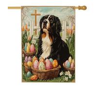 Bandiere pasquali primaverili per cani di montagna bernese, 71 x 101 cm, double face, per esterni, uova di fattoria, croce, cucciolo, bandierine verticali standard per la casa, decorazione vintage per