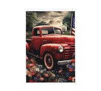 Bandiere patriottiche del 4 luglio vecchio camion rosso per esterni 0,6 x 0,9 m stampa verticale su entrambi i lati bandiera da giardino bandiere per esterni banner per vacanze con occhielli bandiera