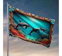 Bandiere per adolescenti Tre delfini che nuotano in una scena subacquea. Bandiera da pesca accessori per barche per adolescenti (120 x 180 cm)