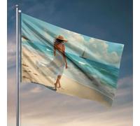 Bandiere per adolescenti Una donna in un abito bianco cammina lungo la spiaggia con una barca a vela in lontananza. Bandiera da pesca accessori per barche da pesca per adolescenti (120 x 180 cm)