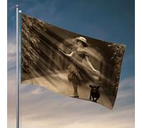 Bandiere per adolescenti Una donna in un vestito vintage accompagna il suo cane lungo un sentiero di ciottoli. Bandiera da pesca accessori per barche per adolescenti (60 x 90 cm)