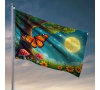 Bandiere per adolescenti Una farfalla appollaiata su un tronco d'albero sotto un cielo luminoso al chiaro di luna. Bandiera da pesca accessori per barche per adolescenti (152 x 244 cm)