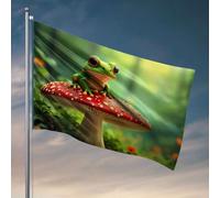 Bandiere per adolescenti Una rana siede su un fungo rosso in una foresta. Bandiera da pesca accessori per barche per adolescenti (152 x 244 cm)