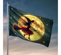 Bandiere per adolescenti una strega che vola su una scopa sotto una luna piena. Bandiera da pesca accessori per barche per adolescenti (60 x 90 cm)
