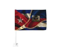 Bandiere per auto con bandiera cubana di Cuba e bandiera haitiana, bandiera con clip per finestra da 18x12 pollici, protezione UV in poliestere, colori vivaci, bandiera bifacciale per auto (asta dell
